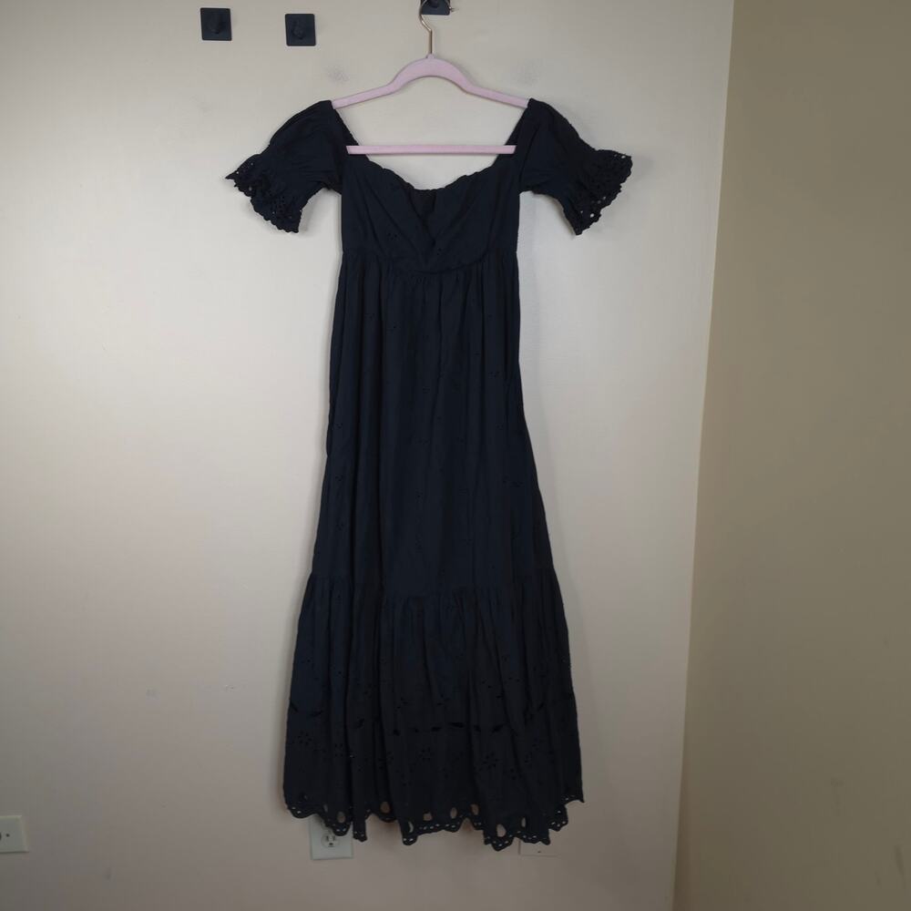 Lily Brown Cutwork Embroidered Dress in Black Free Size